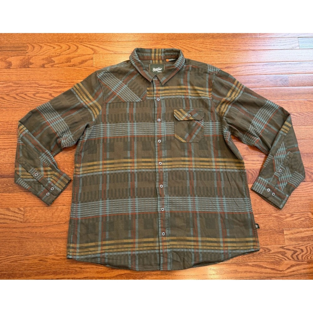 Howler Bros Harkers Flannel Button Down Shirt Mens 2XL Green Plaid Outdoor